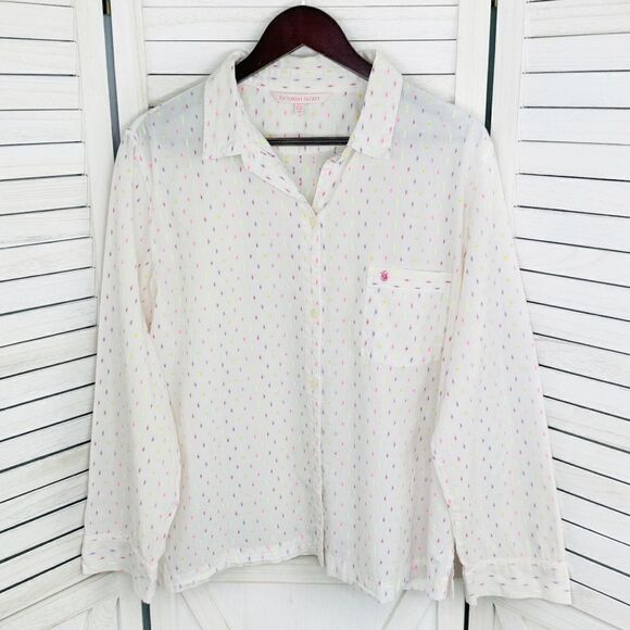 Victoria’s Secret Embroidered Neon Print Pajama Shirt White Multi Large - Picture 7 of 12